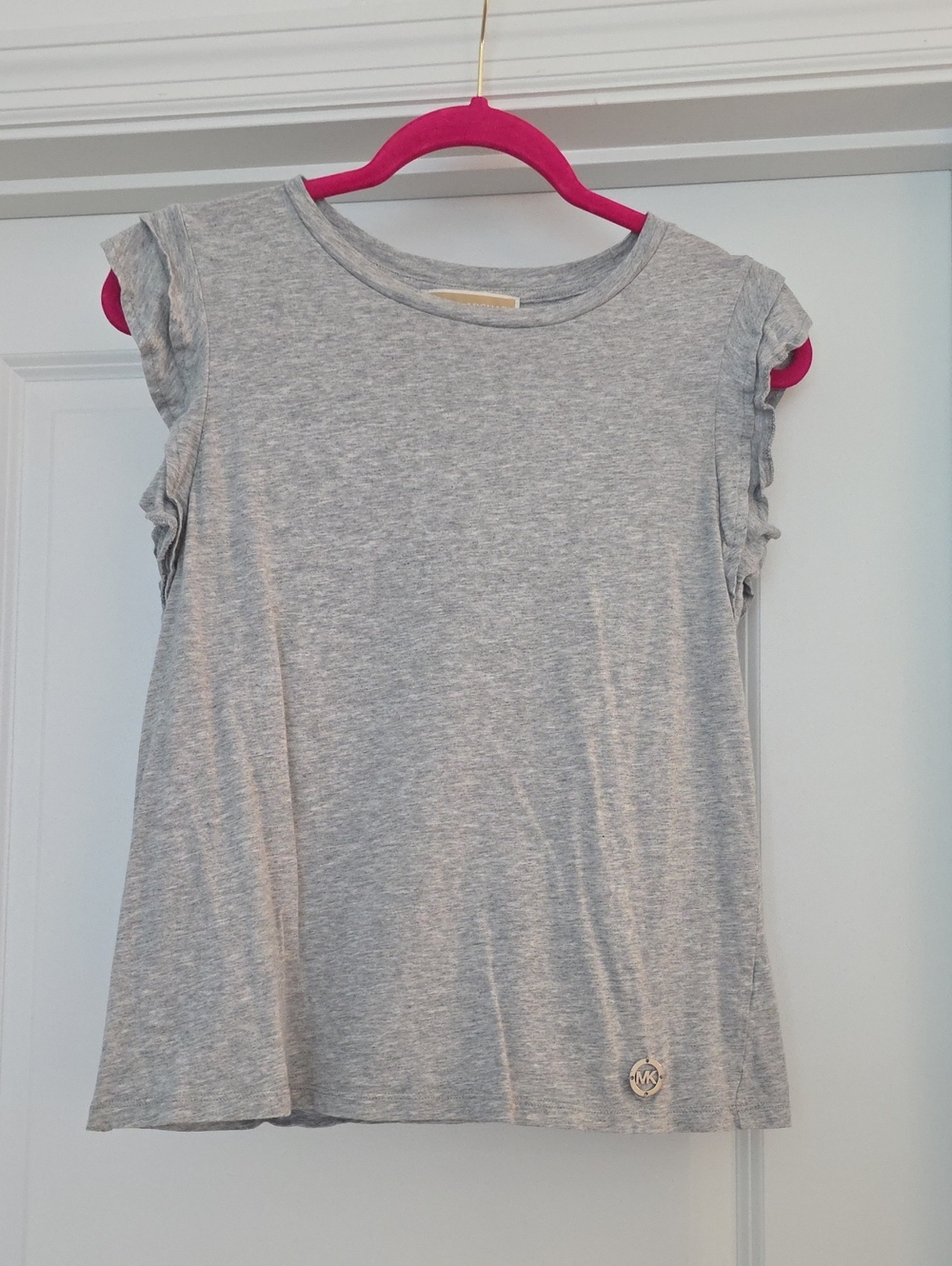 Michael Kors Women's Light/Medium Heather Gray Ruffle Sleeve Tee